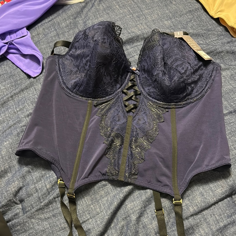 Elegant Lace Corset in Navy Blue